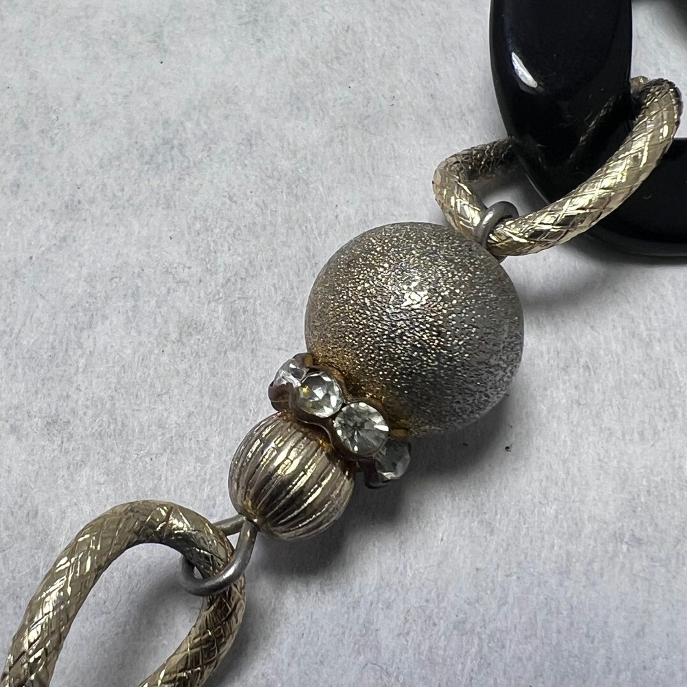 Funky 24" Chunky Black Gold Tone Acrylic Link Chain Necklace Editorial Punk Chic - Picture 6 of 9